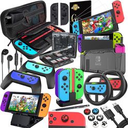 18 in 1 Nintendo Switch -lisävaruste - suojakotelo näytönsuojalla, pelitelineellä, kytkinkuorella, ohjaimen suojuksella, kahvalla ja ohjauspyörällä...