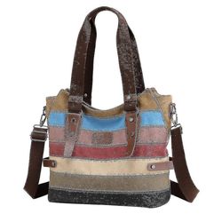 Kvinner Lerret Multi-farge-stripet Messenger Vesker Single Shoulder Bags T