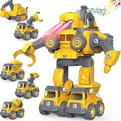 DEYUE DIY 5-i-1 kombination byggfordon, leksaker för 5-åringar, pedagogisk omvandling till robot C