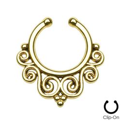 BodyJewelryOnline Ikke-piercing septum næse bøjle med tribal hvirvler justerbar størrelse Guld