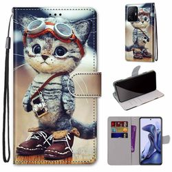Foxdock Sag for Xiaomi Mi 11t / Mi 11t Pro Creative Pattern Tui Magnetisk Card Holder Wallet - Kitten