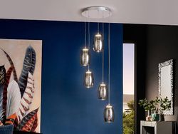 Schuller Lighting Nebula Integreret LED 5 Lys Krystal Klynge Drop Loft Vedhæng Chrome