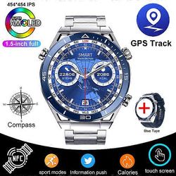 GPS Huawei NFC Smart Watch Aikuisten DT Ultra HD -näyttö Syke Bluetooth-puhelu IP68 vedenpitävä SmartWatch 2023 sininen teräsvyö