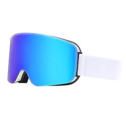 Skibriller, sylindriske anti-tåke snøbriller, UV beskyttende skibriller for menn og kvinner Hvit ramme full blå film