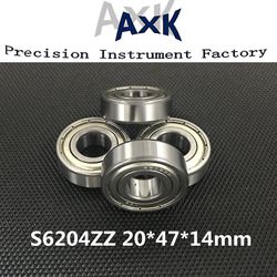 Gratis forsendelse S6204zz Abec-3 (2stk) 20x47x14mm rustfrit stål kugleleje miniature S6204z Roulement A Bille Rodamientos