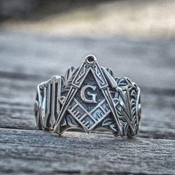 Bricks Masons 3D firkantet kompas g frimurerisk ring i rustfrit stål 10