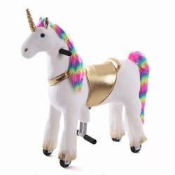 Kijana Yksisarvinen mekaaninen leluhevonen (pieni) - 3-6 vuotta - Rainbow Valkoinen 29 x 74 x 79 cm