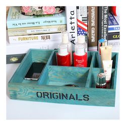 Ruili Træ bord opbevaringsboks Comestics saftige Plant Vintage blå