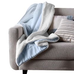 Handuo Sherpa Fleece Kast Tæppe Tyk Fuzzy varme bløde tæpper og kaster til sofa lyseblå