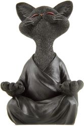 Frusde Lunefull Buddha Katt Figurine, Meditasjon Yoga Collectible, Cat Lover Gaver Svart