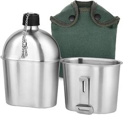 Piao militær kantine kit 2 stk 1000ml 600ml rustfritt stål militær kantine kopp sett med deksel bag for utendørs camping fotturer backpacking