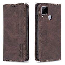 Kompatibel med Oppo Realme C15 / c12 / c25 Case Wallet Magnetisk lukning Foldbar Beskyttende tyverisikringsbørstedæksel - Brun