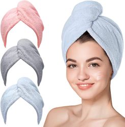 Linkrunning Microfiber hårhåndklæde, Hicober 3 pakker hår turbaner til vådt hår, tørring hår wrap håndklæder til krøllet hår kvinder anti krus