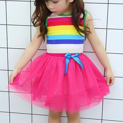 Besser Kids Piger Prinsesse Tutu Kjole Regnbue Stribet Mini Sundress Rød 1-2 Years