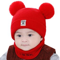 Liltop Baby Unisex Strikket Pom Pom Bobble Hat og Snood Tørklæde Boy Girl Toddler Beanie Sæt Rød