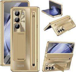 Unbrand Samsung Galaxy Z Fold 6 -kotelo kynällä ja kynänpidikkeellä, Z Fold 6 -kotelo näytönsuojalla, jalustalla ja saranasuojauksella Kultaa For G...