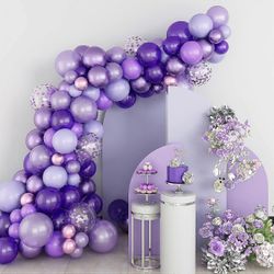Ubiuo Violetti ilmapallokaarisarja, violetti ilmapallokaariseppele, 127 kpl violetti ilmapallokaari, jossa violetit ja konfettivioletit ilmapallot,...
