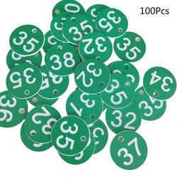 100kpl muoviset tunnusnumerotunnisteet 1-100 kaiverrettu numero tunnuslappu värillinen avaimenperälle -zy Vihreä