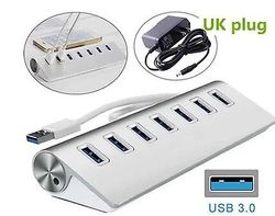 7-port aluminium usb 3.0 hub 5 gbps høyhastighets strømadapter for pc laptop Mac Ny 7-porters HUB med Storbritannia