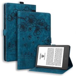Yhteensopiva Amazon Kindle Paperwhite (2024) -kotelon kanssa Flip Stand Nahkainen tabletin kansi Kirsikankukka Kissa painettu Sininen