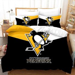 v5640 Lakanat Pittsburgh Penguins 3PCS vuodevaatteet pussilakana Lohduttaja Pehmeä tyynyliina Lakanat IU5640 135x200cm 53x78in