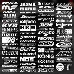 Satunnaiset 15kpl kilpasponsoritarrat ja tarrat JDM EDM Race Turbo Drift Set heijastava auto vedenpitävä vinyylitarra -61Styles Hopea 15CM Length