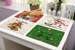 Julenissen Snowman Christmas Placemats For Dining Table-12,5 16,5 tommers Seasonal Xmas Tree Holiday Rustikk Vintage Tabell Mats Sett med 4