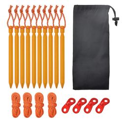Aluminium Legering Telt Stakes Set, 10pcs 18cm Telt Spil med 4 stk Guy Line Rope, 4 stk Reb spænde og taske, Color Black guld