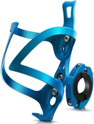 Linkrunning Cykelkopholder, Cykel 2-i-1 flaskebeslag, vandflaskebure i aluminiumslegering, Universal Rotation Cup Drikkeholdere Blå
