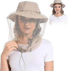 Mosquito Head Net Hat - Bug Cap Upf 50+ aurinkosuoja piilotetulla verkolla mehiläishoidon vaellusmiehille ja -naisille Khaki