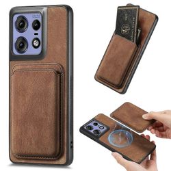 Motorola Edge 50 Pro 5G -kotelolle nahka + TPU-retropuhelimen kuori, jossa irrotettava korttipaikka