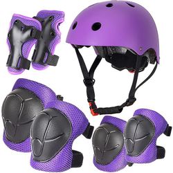 Suren Kids Protective Gear Set,7 I 1 hjelm, knæ puder &albue puder håndledsbeskytter beskytter til scooter, Skateboard Lilla