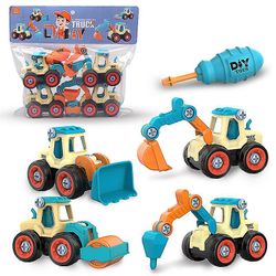 Kids Construction Leker Diy Skrue Engineering Kjøretøy Gravemaskin Road Roller Bulldozer Barnas Gave A