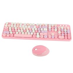 2,4 GHz:n langaton 104-näppäiminen näppäimistö- ja hiirisetti, toimistokäyttöön, söpö näppäimistö tietokoneelle (Couleur Rose Mlange)
