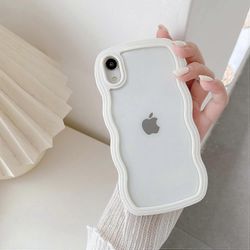 Baiccf Yhteensopiva iPhone XR -kotelon kanssa, söpö kihara aaltokehys kirkas kotelo, läpinäkyvä pehmeä silikoni TPU-puskuri iskunkestävä - valkoinen