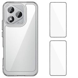 Honor 400 Lite 5G kirkkaalle puhelinkotelolle TPU-akryylikansi 2 kpl karkaistulla lasilla Läpinäkyvä