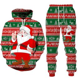 Dint Ny mode jul julemanden efterår vinter 3d trykt træningsdragt hættetrøjer bukser sæt langærmet dragt herretøj HSST91CL1072 XXXL