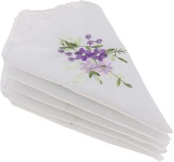 5 pakkaus Naiset Naisten puuvillanenäliinat Kukka kirjailtu pitsillä Perhonen reuna Y