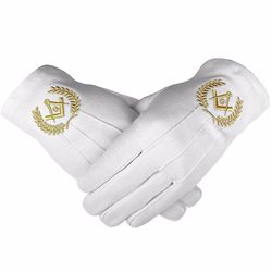 Bricks Masons Masonic bomuldhandsker med maskinbroderi firkantet kompas og g guld M