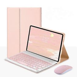 iPad 10,9 tuuman näppäimistökotelo Pu-nahkainen jalustan kansi magneettisella irrotettavalla näppäimistöllä Vaaleanpunainen Keyboard Mouse