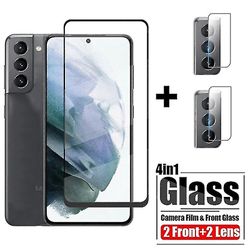 Härdat glas för Samsung Galaxy S21 Plus S21 Fe helskyddsskydd för Samsung S21 S21plus S20 Fe skyddande glas 1 Glas och 1 Lins