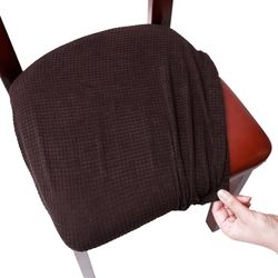 Home Decor Office Chair Sædebetræk med slips knap Spisestue Stretch Solid Brown