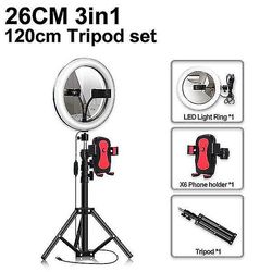 Mikasa Led ring lys med stativ stå med makeup spejl ring lampe Selfie Stick Studio Photography Lights for Video Live 26cm set-1