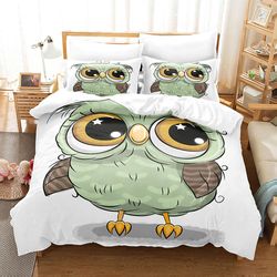 Cartoon Owl Student Dormitory Tredelt dynebetræk Jord Uld sengetøj Cover 200*200cm three-piece