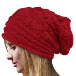Besser Herre Dame Strikket Slouch Hue Cap Varmere Rød