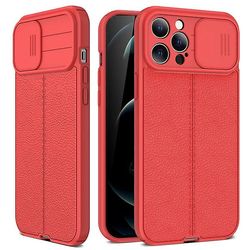 Litchi Mønster Pu glidende vindue Blød Tpu telefon sag Rød iPhone13pro