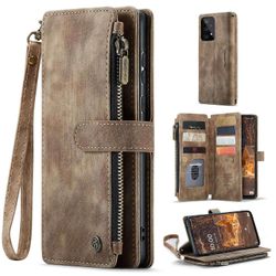 Samsung Galaxy A33 5G -puhelinkotelolle, jossa vetoketjullinen taskulompakko Useita korttipaikkoja Jalusta Puhelimen kansi Ruskea Style B Samsung G...