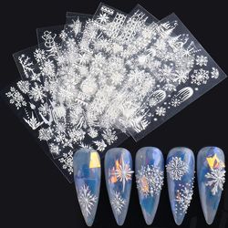 Linkrunning Snowflake Nail Art Sticker Decals Christmas 5D præget fransk hvid snefnug neglekunst tilbehør Selvklæbende neglekunst leverer dekoratio...