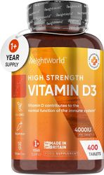 WeightWorld Vitamin D3 4000 IE - 400 Höghållfasta D-vitamintabletter (1+ års leverans) - Vegetariska immunsystemet Vitaminer - En om dagen D-vitamin