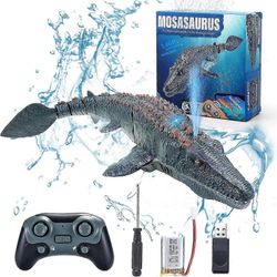 2.4G RC-dinosaurus, mosasauruslelu, dinosauruslelu 3+-vuotiaille pojille, vesilelu, joulu- ja syntymäpäivädinosauruslahja pojille ja tytöille Musta...